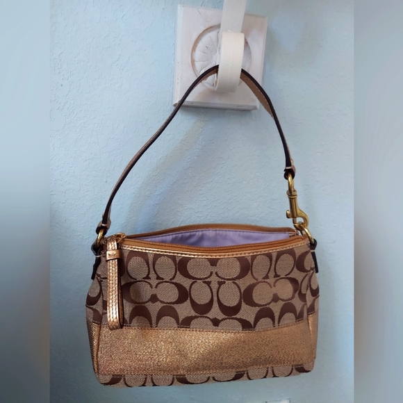 Coach Handbags - Coach Signature logo w/ Gold Stripe purse